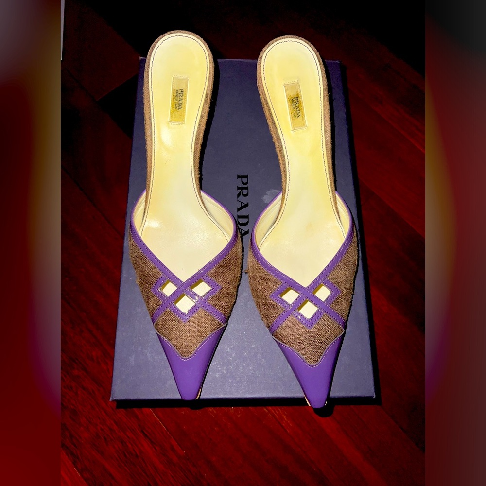 Prada Purple and Brown Mules
